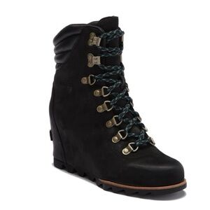Sorel Conquest Waterproof Wedge Boots Leather Women's Black size 9.5